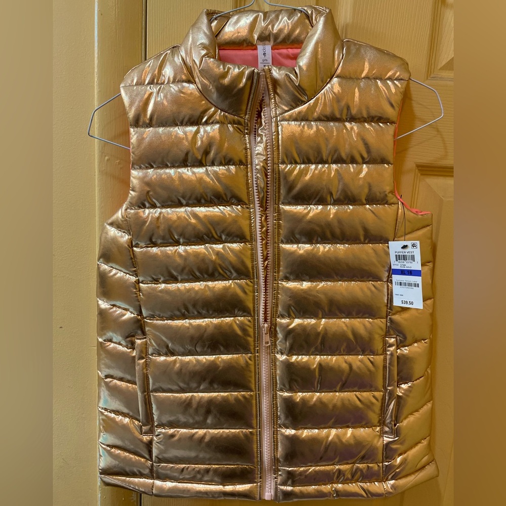 Girls Rose Gold Metallic Puffer Vest